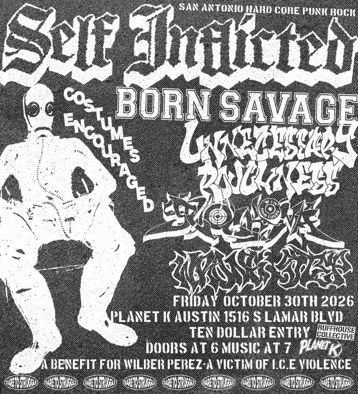 Flyer for ICE Victim Benefit - Self Inflicted, Born Savage, Unnecessary Roughness, Glockoma, Wrong Step