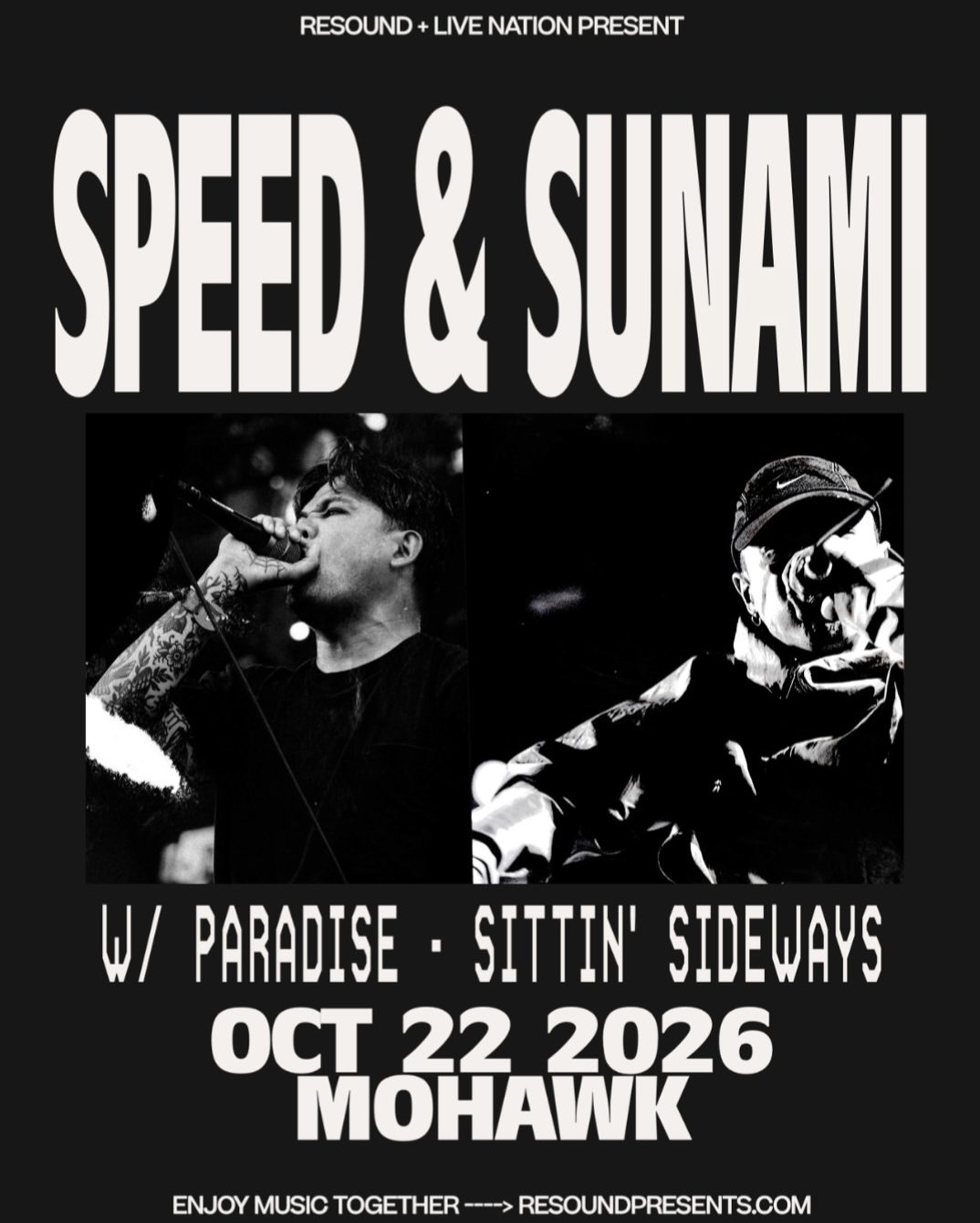 Flyer for Speed, Sunami, Paradise, and Sittin' Sideways at Mohawk on October 22, 2026