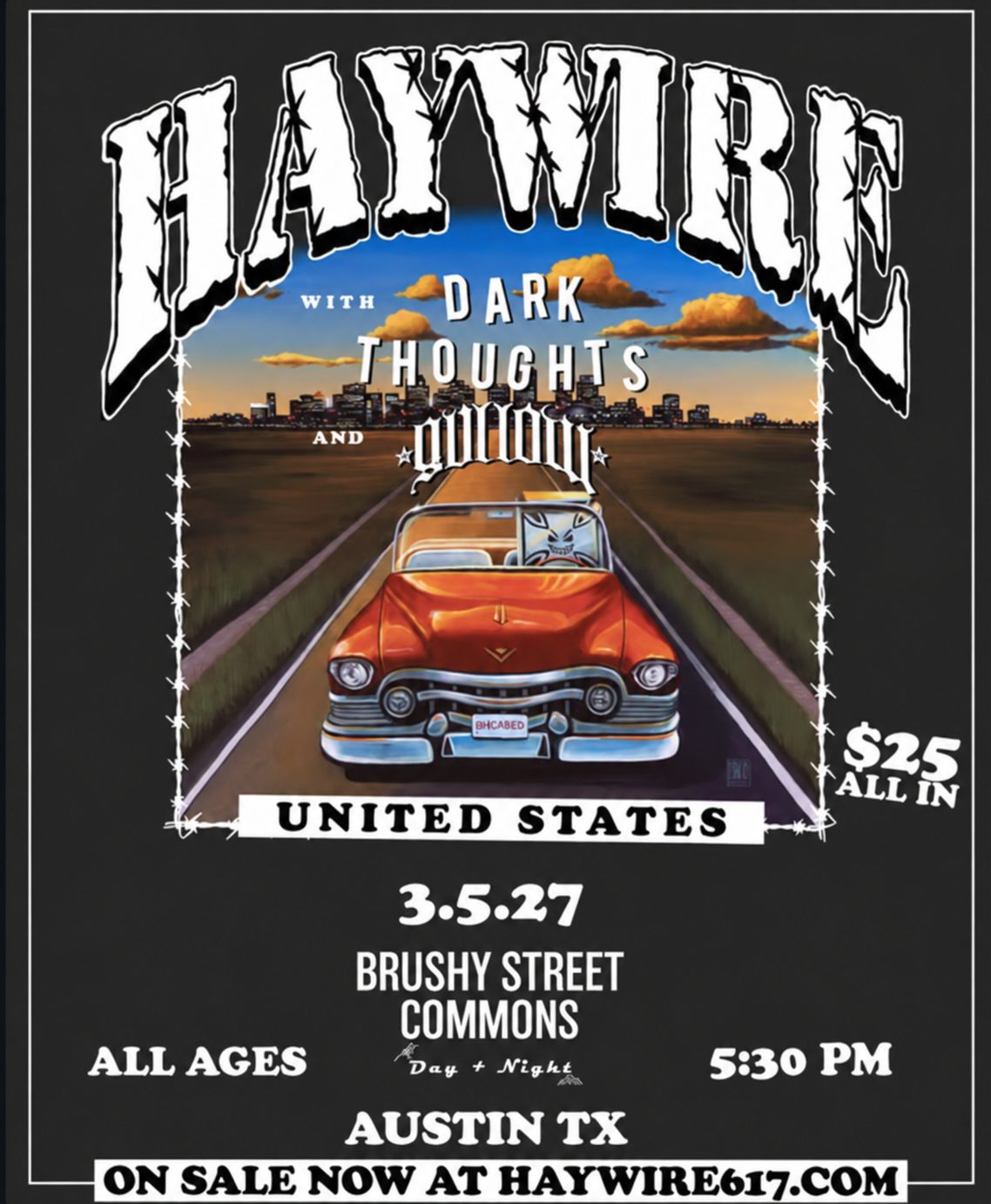 Flyer for HAYWIRE, Dark Thoughts, and Gvllow at Brushy Street Commons on March 5, 2027