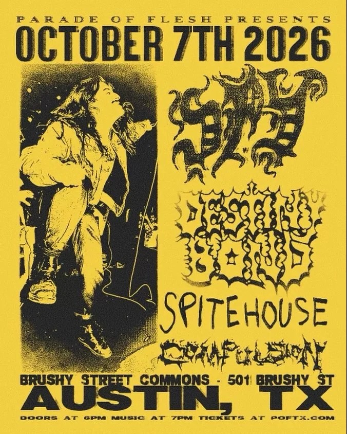 Tour flyer for SPY Live in North America Fall 2026 — Austin Oct 7 at Brushy St with Destiny Bond and No Guard