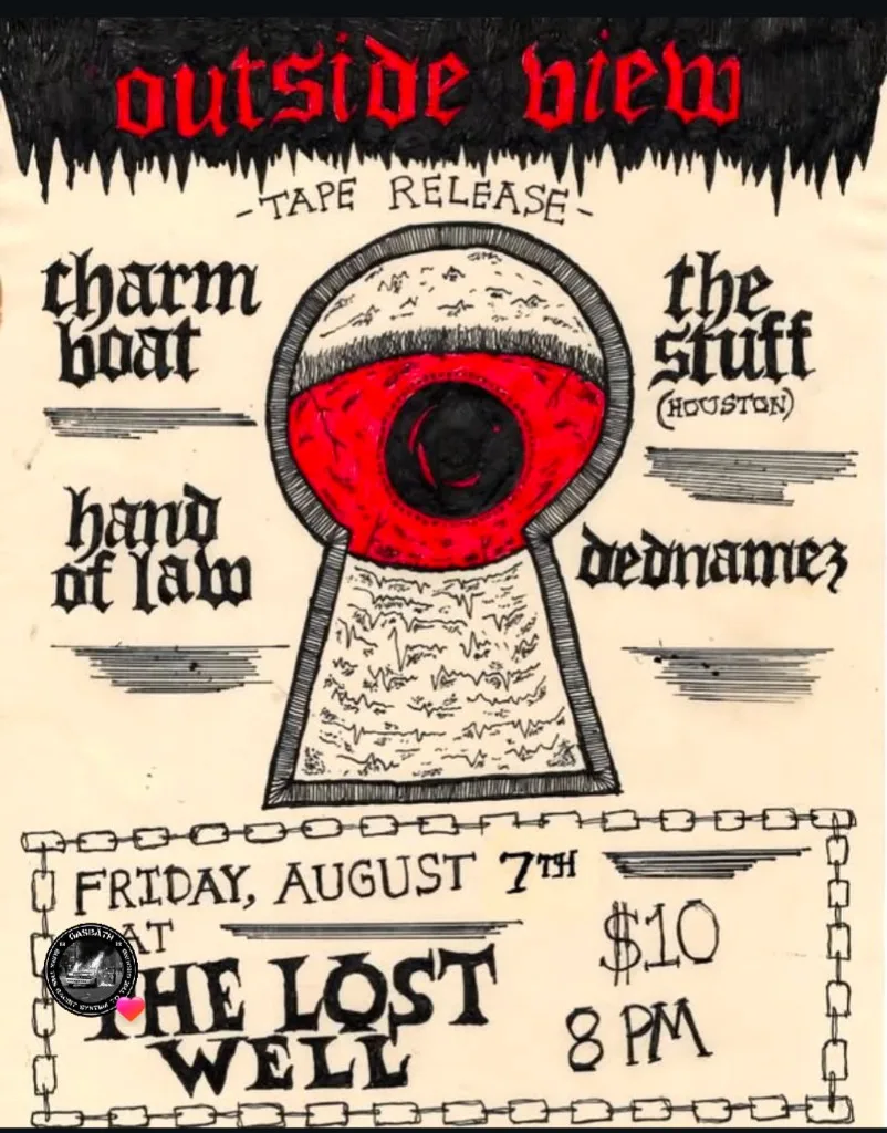 Flyer for Outside View tape release at The Lost Well, August 7 2026
