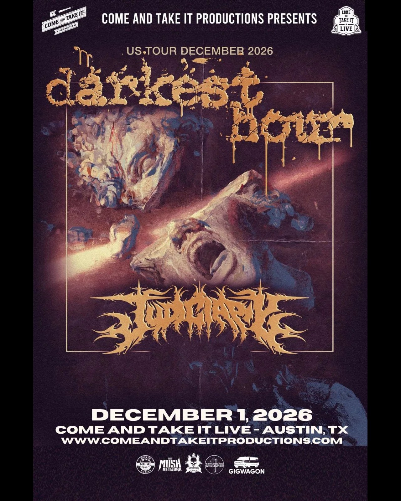 Flyer for DARKEST HOUR at Come And Take It Live on December 1, 2026