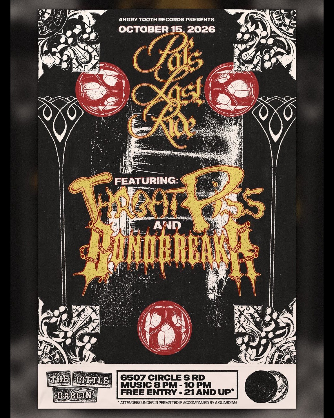 Flyer for the Throat Piss and Bondbreakr show at The Little Darlin'