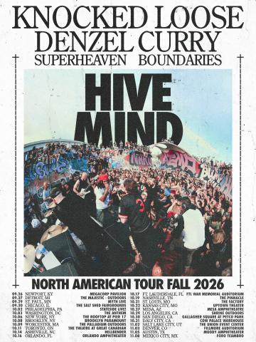Flyer for Knocked Loose, Denzel Curry, Superheaven, and Boundaries