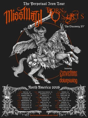 Flyer for MISS MAY I and BORN OF OSIRIS: The Perpetual Iron Tour at Come And Take It Live on November 28, 2026