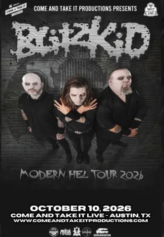 Flyer for Come and Take It Productions BLITZKID: Modern Hel Tour 2026 at Come And Take It Live on October 10, 2026