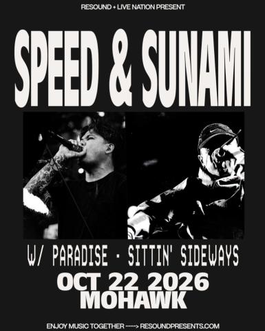 Flyer for Speed, Sunami, Paradise, and Sittin' Sideways at Mohawk on October 22, 2026