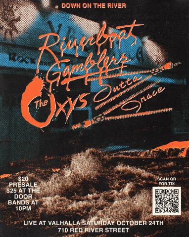 Flyer for Riverboat Gamblers, The Oxys, and Outta Grace at Valhalla on October 24, 2026