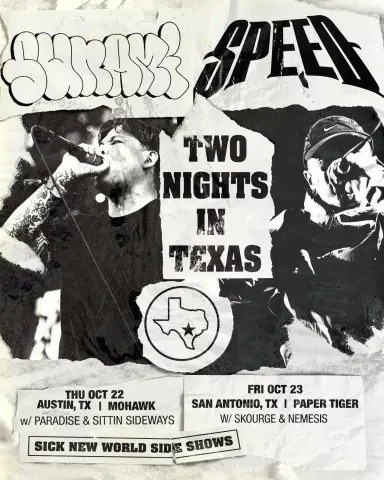 Flyer for Speed, Sunami, Paradise, and Sittin' Sideways at Mohawk on October 22, 2026